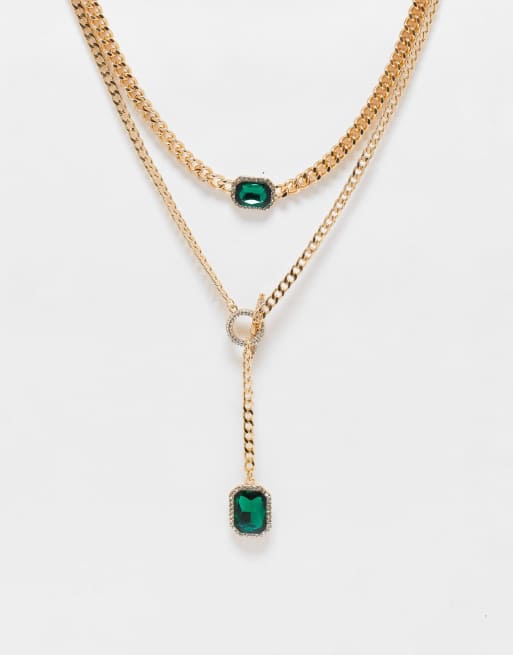 ALDO Jereras pack of 2 jewel t bar and lariat gold necklaces