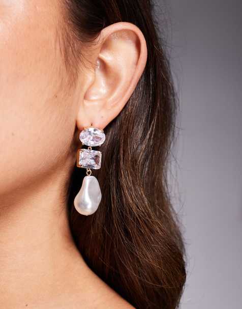 ALDO jessika statement crystal and faux pearl drop earrings in gold tone - view 1