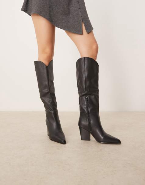 ALDO – Kaely – Kniehohe Lederstiefel in Schwarz mit Western-Detail - view 1