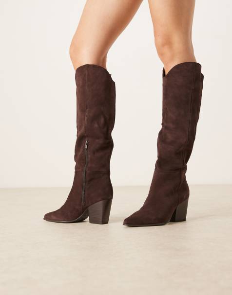 ALDO Kaely western detail knee high boots in dark brown suede - view 1