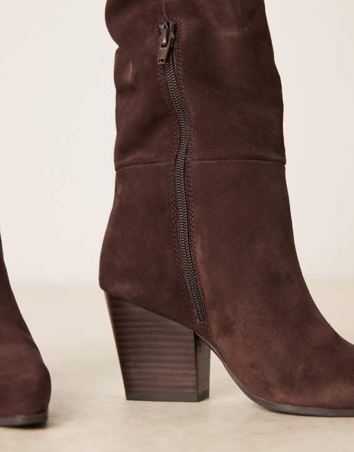 ALDO Kaely western detail knee high boots in suede chocolate, 3 of 4