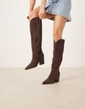 [ALDO] ALDO Kaely Wide leg western detail knee high boots in dark brown suede 36 Dark brown