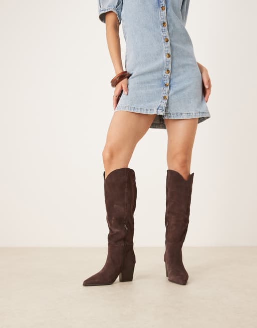 ALDO Kaely Wide leg western detail knee high boots in dark brown