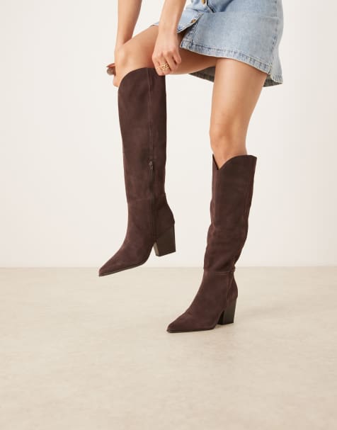 ALDO Kaely Wide leg western detail knee high boots in suede chocolate - view 1