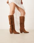 [ALDO] ALDO Kaelya tassel detail western knee boots in suede tan-Brown 40 Dark brown