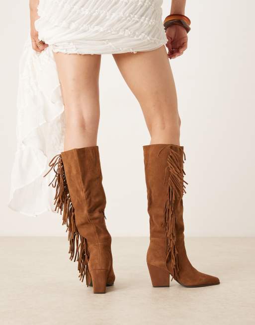 ALDO Kaelya tassel detail western knee boots in suede tan, 2 of 4