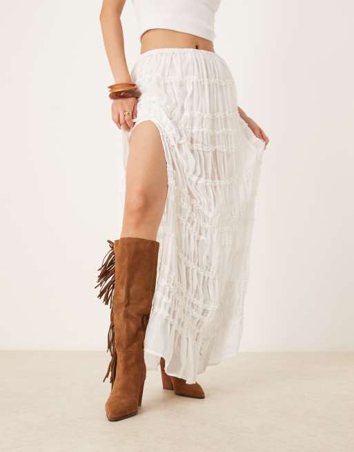 ALDO Kaelya tassel detail western knee boots in suede tan, 3 of 4