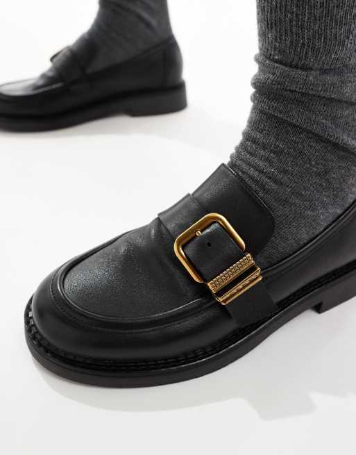 ALDO Kalya loafers with gold buckle detail in black, 4 of 4
