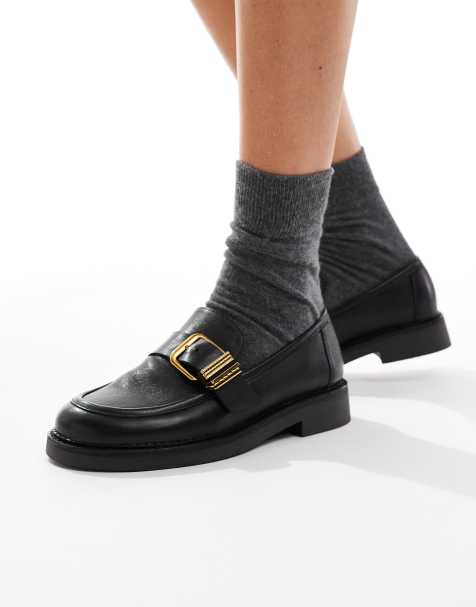 ALDO – Kalya – Svarta loafers med guldfärgat spänne - view 1