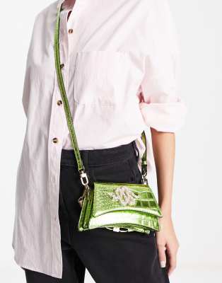 ALDO ALDO Kazia snake embellished crossbody bag in green metallic