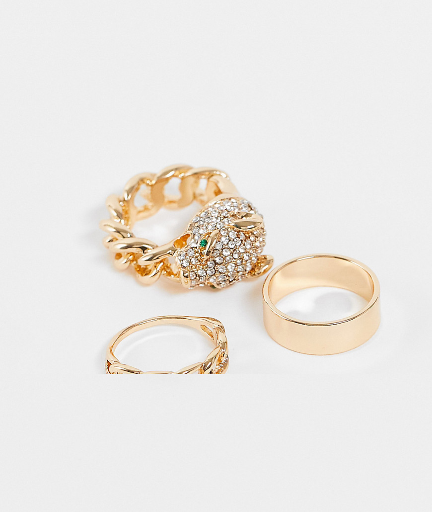 ALDO - Kedelalla - Set van ringen met brede schakels en panter in goud