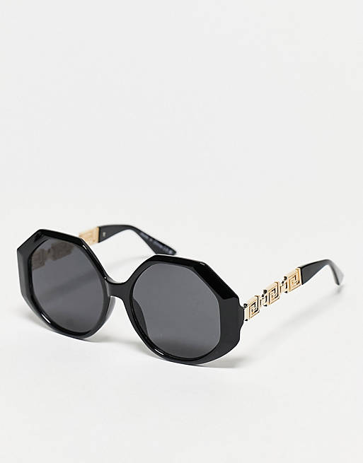 ALDO Keepers hexagonal sunglasses with chain detail in black | ASOS