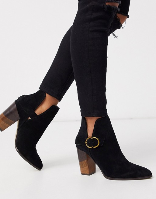 ALDO Kendall buckle ankle boot with wooden heel in black