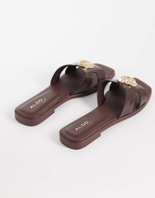 ALDO – Khali – Ciemnobrązowe płaskie sandały ze zdobieniem, 4 z 4