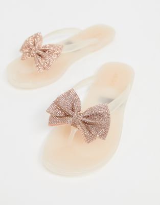 rose gold bow flip flops