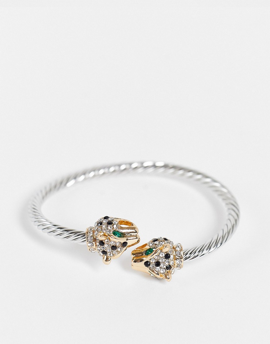 ALDO Kinka embellished snake bangle in gold and emerald