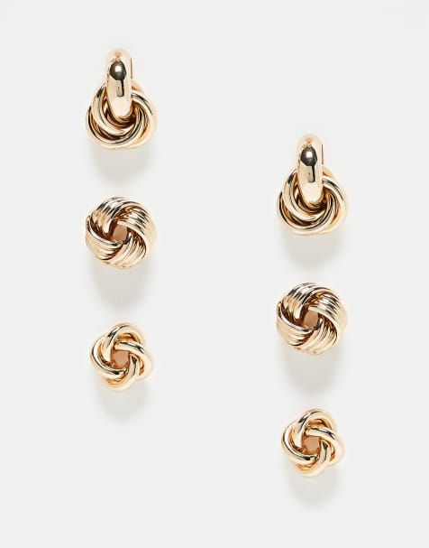 ALDO knottlove pack of 3 vintage twist earrings in gold - view 1