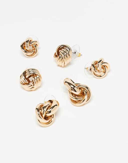 ALDO - Knottlove - Set van 3 paar vintage gedraaide oorbellen in goud, 3 van 3