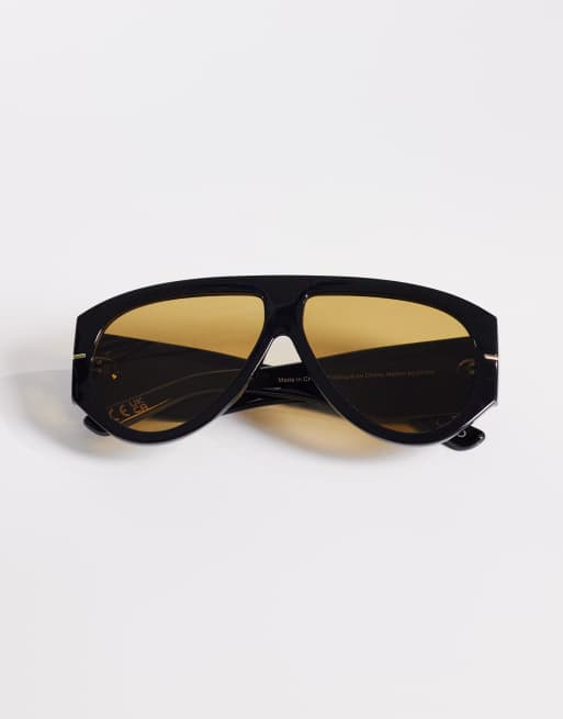 ALDO – Kristinaa – Breite Pilotensonnenbrille in Schwarz mit gelben Gläsern, 3 von 3