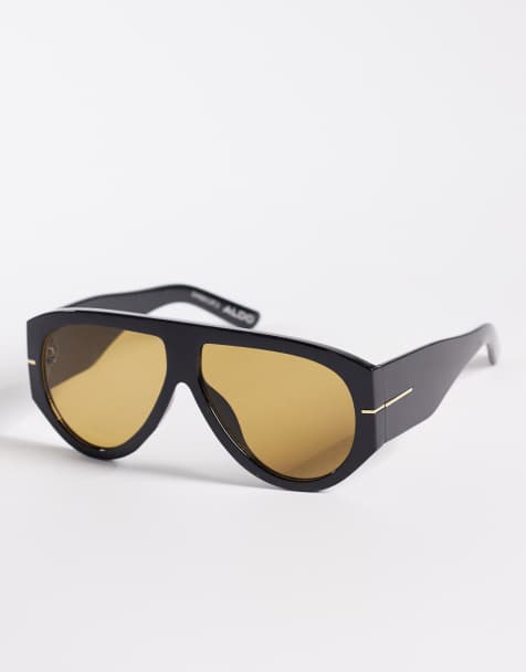 ALDO – Kristinaa – Czarne, masywne okulary przeciwsłoneczne typu aviator z żółtymi soczewkami - view 1