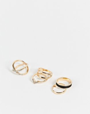ALDO Lajana pack of 5 rings in black and gold