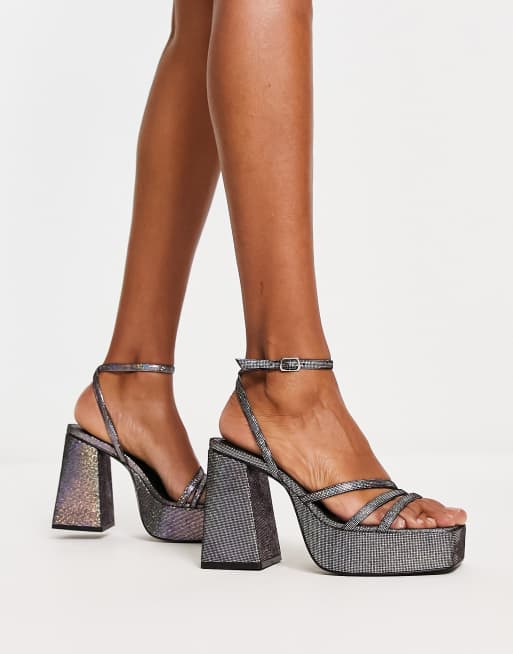 Mængde af champignon Sanctuary ALDO Landabriver metallic platform sandals in pewter | ASOS