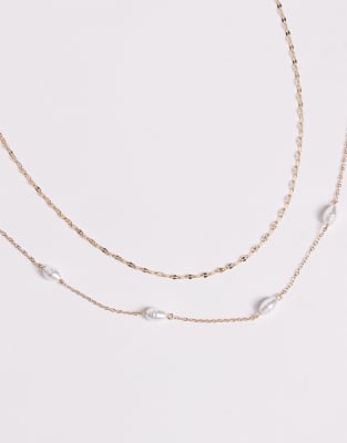 Aldo Laperllie Pack Of 2 Chain Necklaces With Pearl In Gold