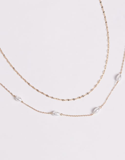 ALDO laperllie pack of 2 chain necklaces with pearl in gold plated, 2 of 3