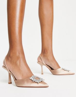 ALDO Lareine heeled slingback shoes with embellished front in champagne - ASOS Price Checker