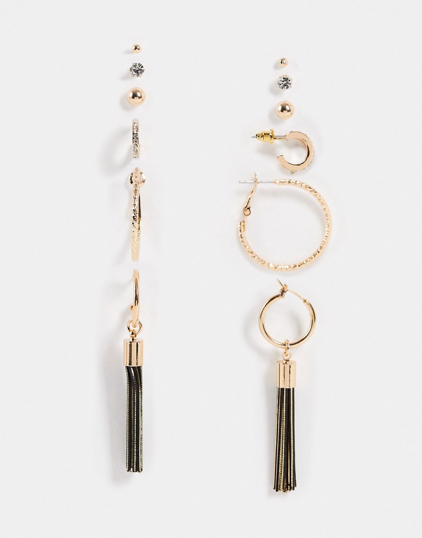 ALDO Lariravia hoop tassle and stud earrings multipack in gold-Black