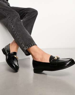 Aldo Black Leather Slip-On Loafers with Brown Trim Aldo Men main image 4