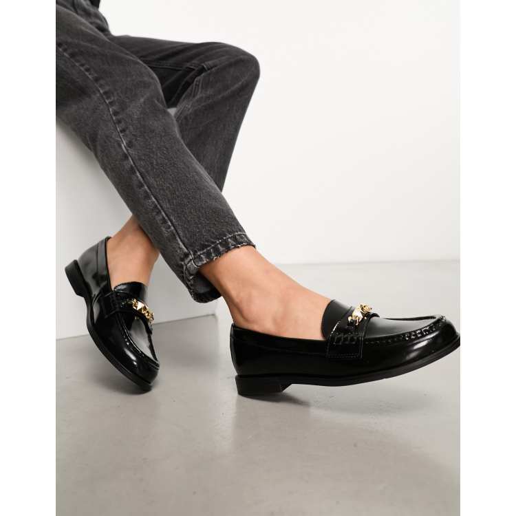 ALDO Laurea loafers with gold trim in black leather