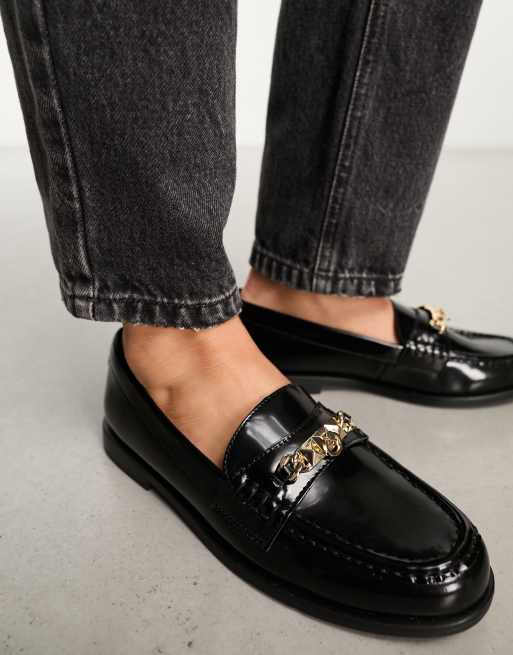 ALDO Laurea loafers with gold trim in black leather