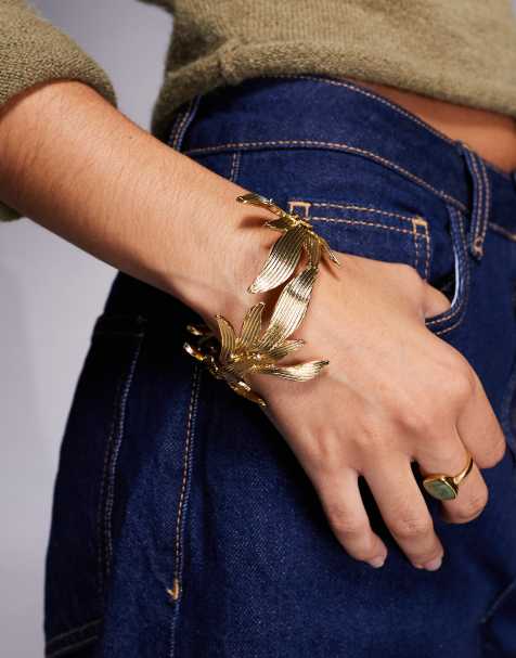 ALDO leafelle statement flower cuff bangle in gold tone - view 1