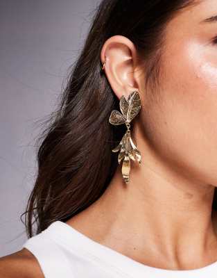 ALDO ALDO leafora statement flower drop earrings in gold