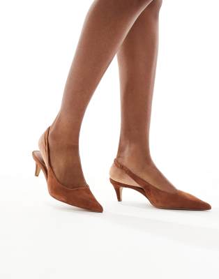ALDO Leane kitten heel slingback shoes in brown suede