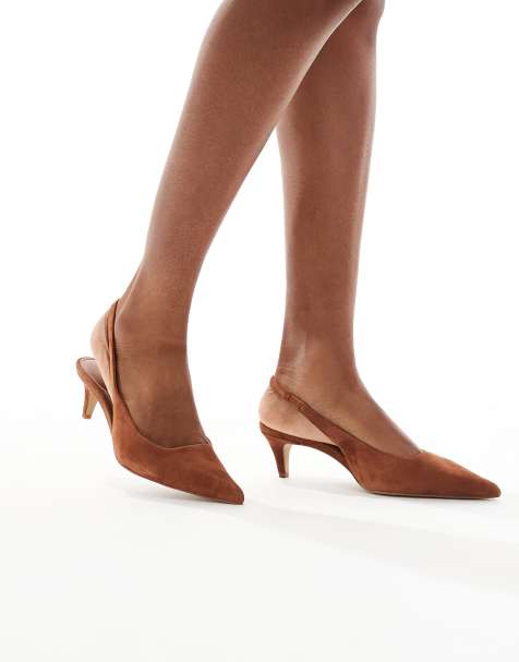 ALDO Leane kitten heel slingback shoes in brown suede - view 1