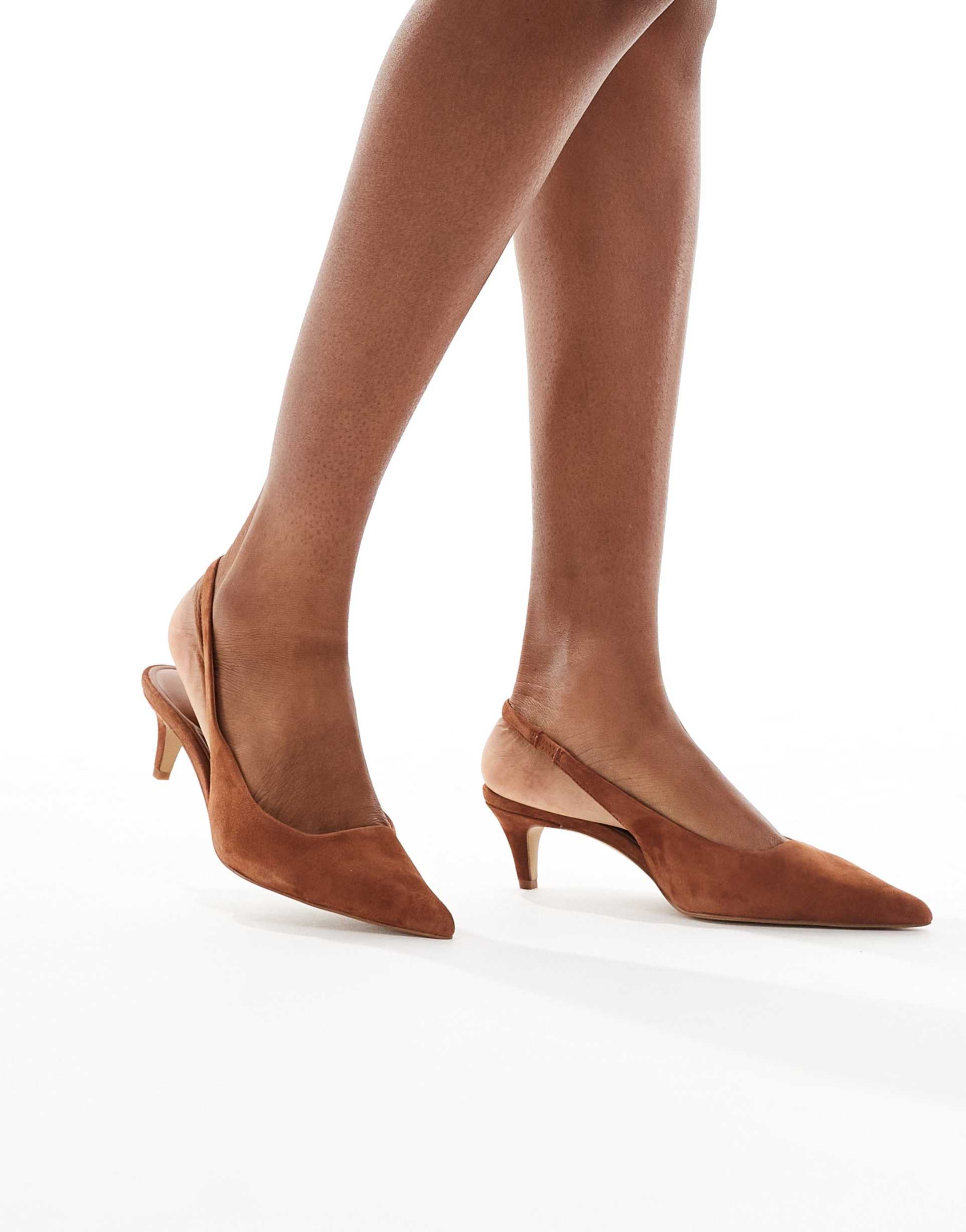 aldo leane kitten heel slingback shoes in brown suede