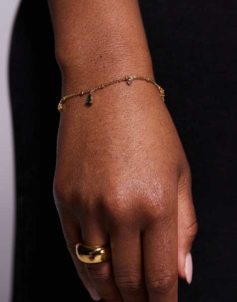 ALDO - Leassi - Bracciale a catenina delicato placcato oro con charm verdi - view 1
