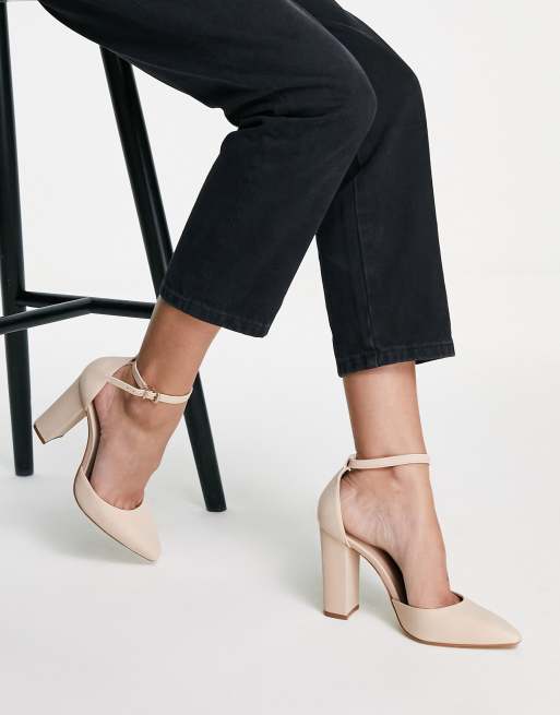 Aldo leather block heeled shoes in bone