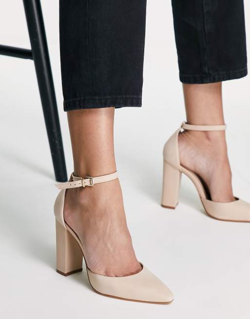 Aldo leather block heeled shoes in bone