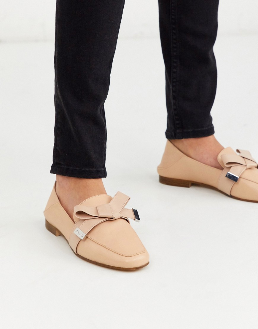 ALDO leather bow flat loafers-Beige