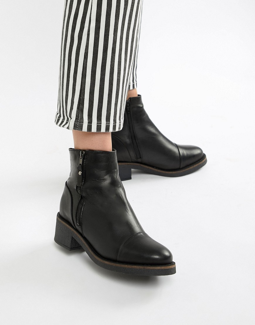 Aldo Leather Flat Ankle Boots-black