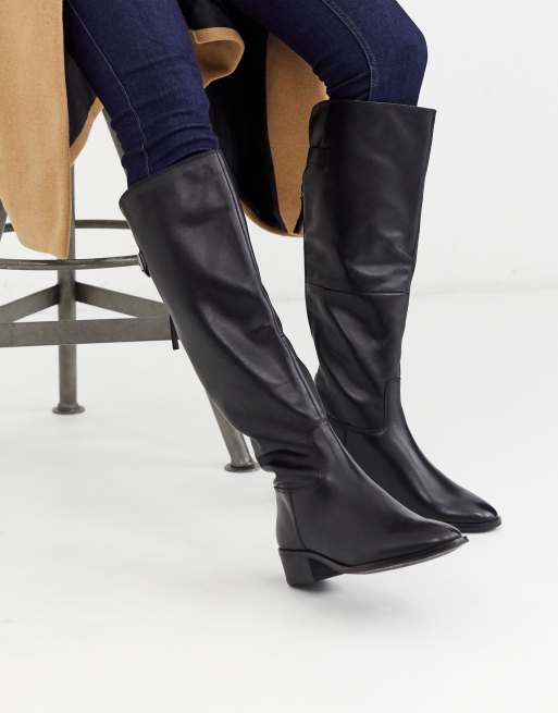 Flat pointed hot sale knee high boots