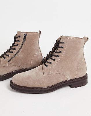 Aldo leather lace up boots in dark beige