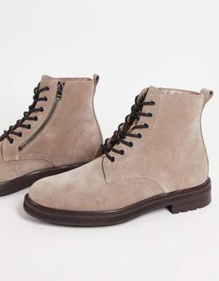 Aldo leather lace up boots in dark beige