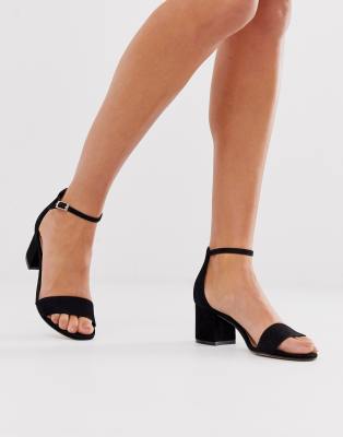 Aldo leather mid block heeled sandals-Black