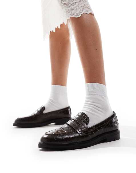 ALDO – Lededanten – Leder-Loafer in Braun mit Kroko-Optik - view 1