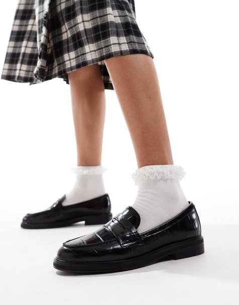 ALDO – Lededanten – Leder-Loafer in Schwarz mit Kroko-Optik - view 1