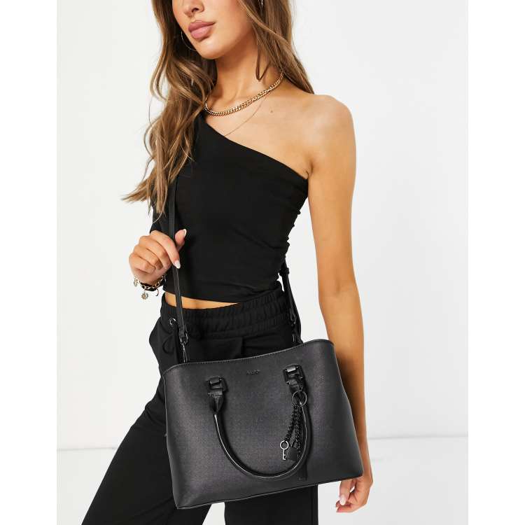 Black tote bag with best sale gold chain